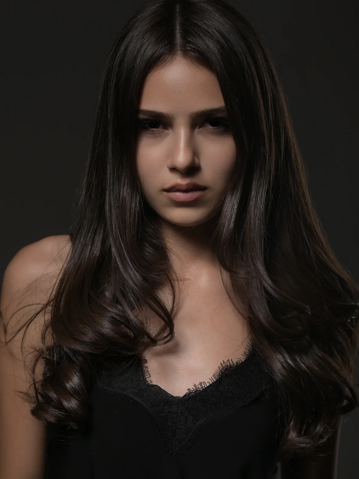 Beauty close-up portrait of Anano under soft professional studio light